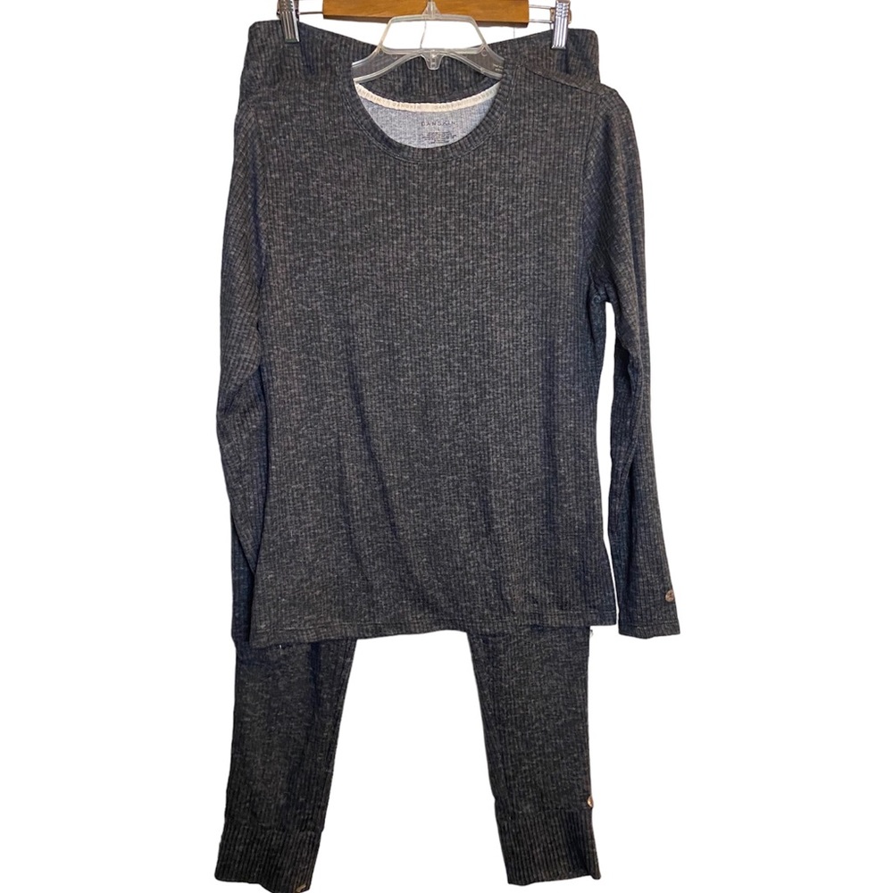 Danskin Women's Dark Gray Ribbed Long Sleeve Pajama Set